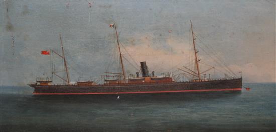 19th century English School, oil on canvas laid on board, P & O Steamer, c.1875, 18 x 32cm